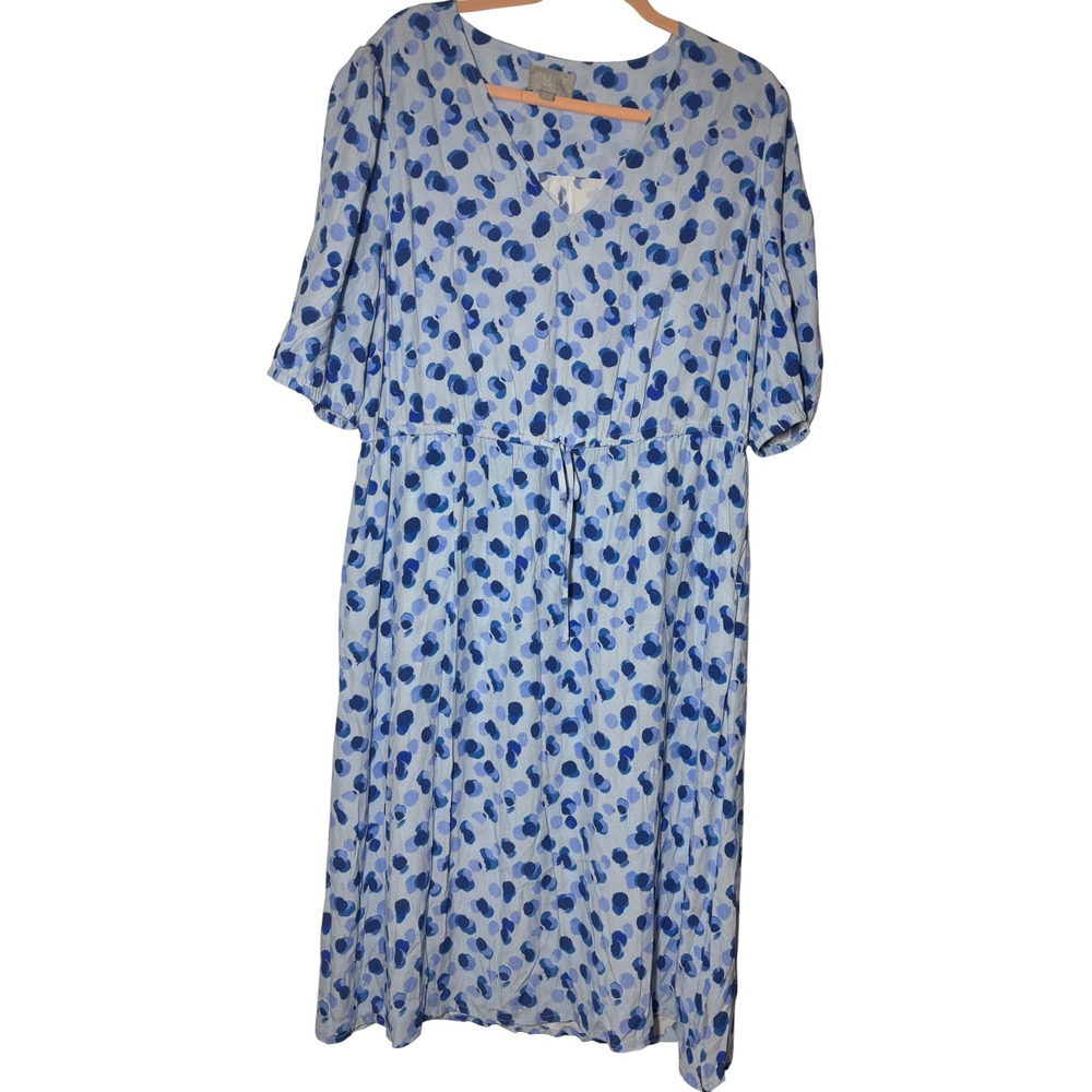Pure Collection Midi Dress Women's Blue Excellent Polka Dot V-Neck Size 12